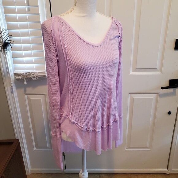 Free People Waffle Knit Ruffle Tunic Womens XS X-Small Lavender Purple Boho - Picture 7 of 11